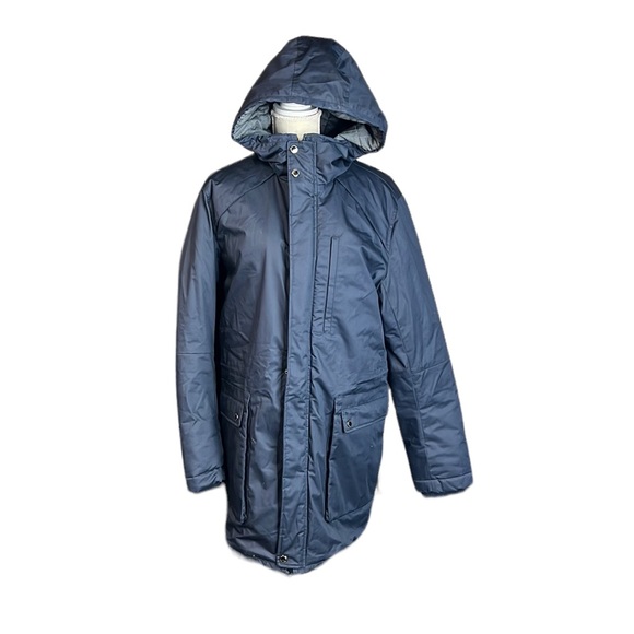 Selected Homme Identity Hooded Coat Winter Rain Heavy Jacket Blue Mens L Zip Up - Picture 1 of 16